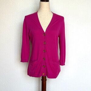 Lauren Ralph Lauren Fuchsia Button Front V Neck Cardigan Sweater Size PM